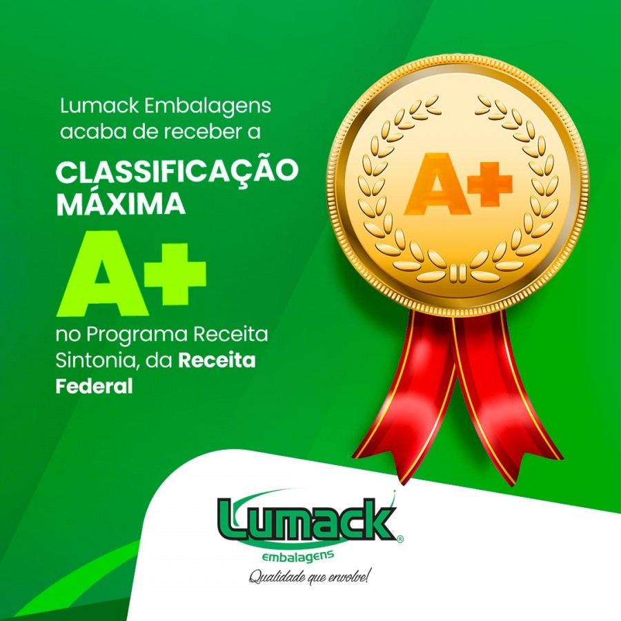 Lumack Embalagens acaba de receber a classificao mxima A+ no Programa Receita Sintonia